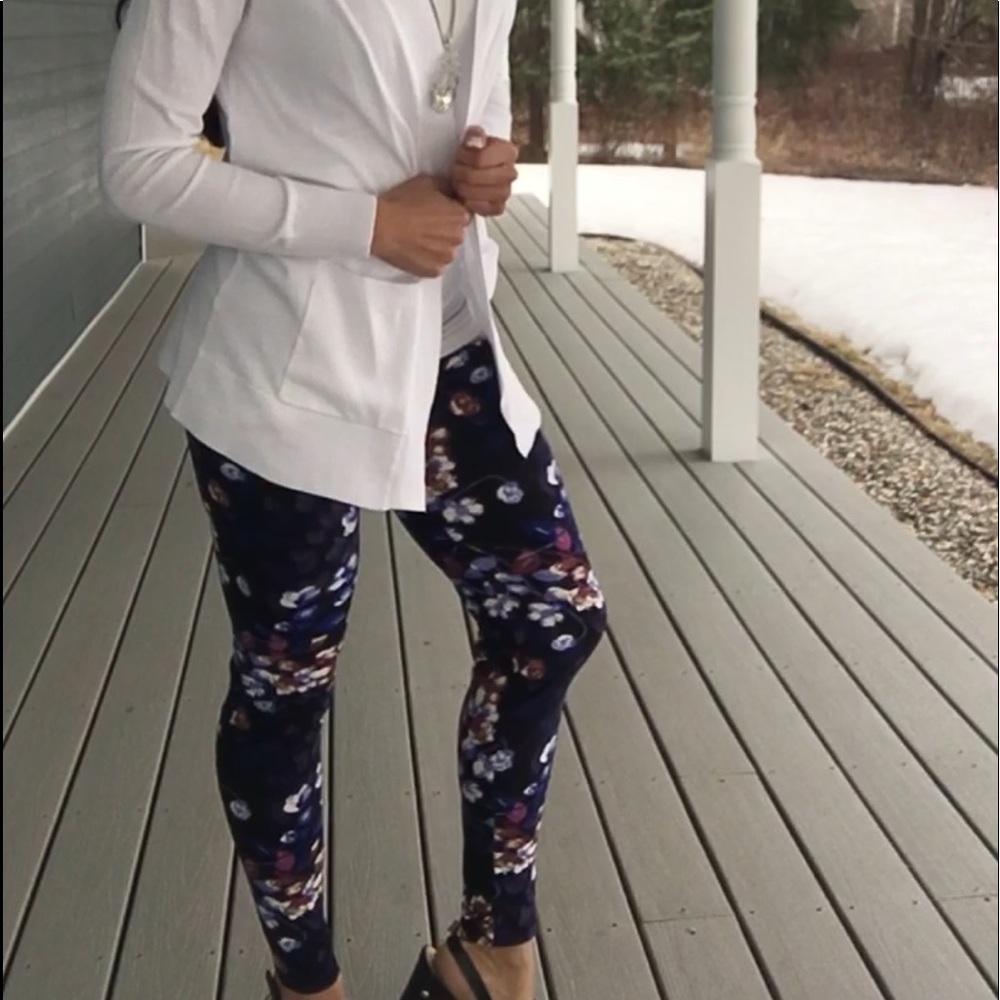New Black floral purple blue high waisted leggings - Picture 4 of 7